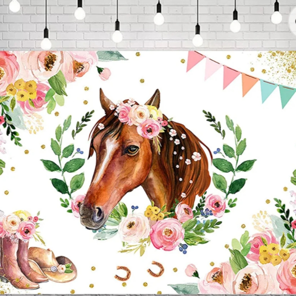 7x5 horse cowgirl birthday shower banner mural photo backdrop pink